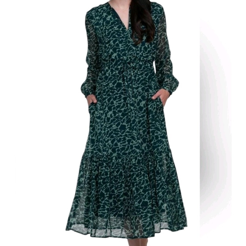 Olivia‎ James The Label Green Abstract Print Viscose Midi Dress Small